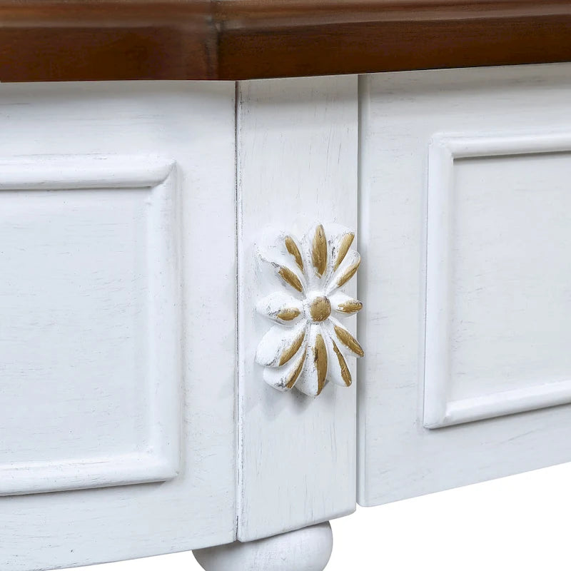 Table console demi-lune circulaire de 132 cm avec étagère ouverte et 2 tiroirs
