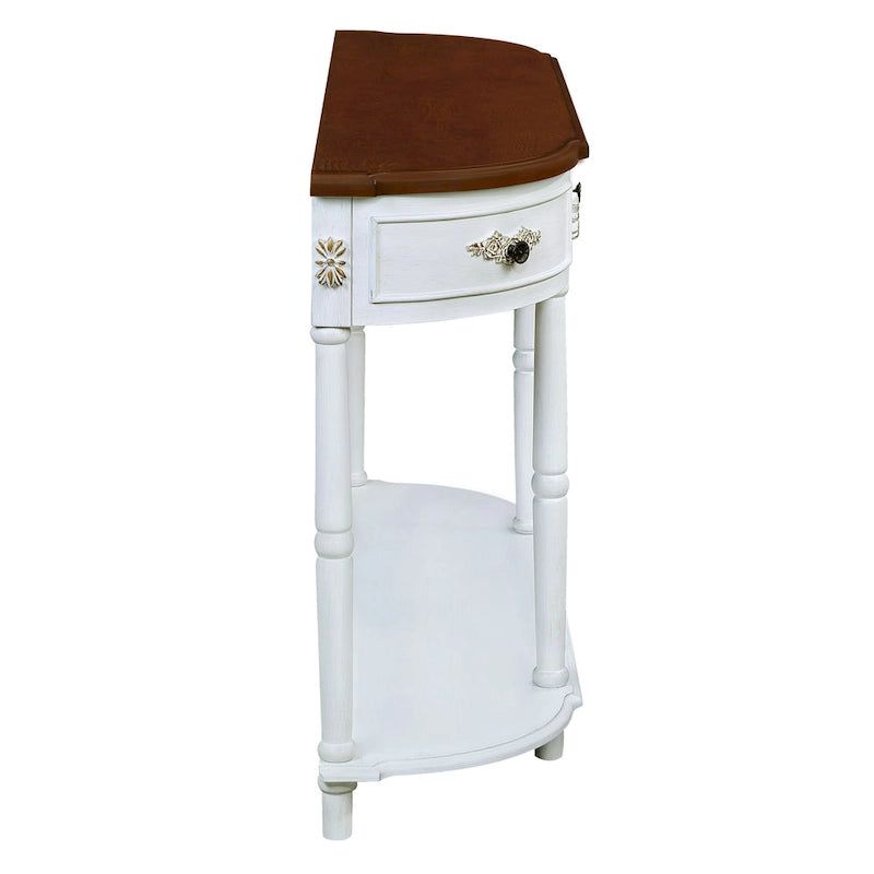 Table console demi-lune circulaire de 132 cm avec étagère ouverte et 2 tiroirs