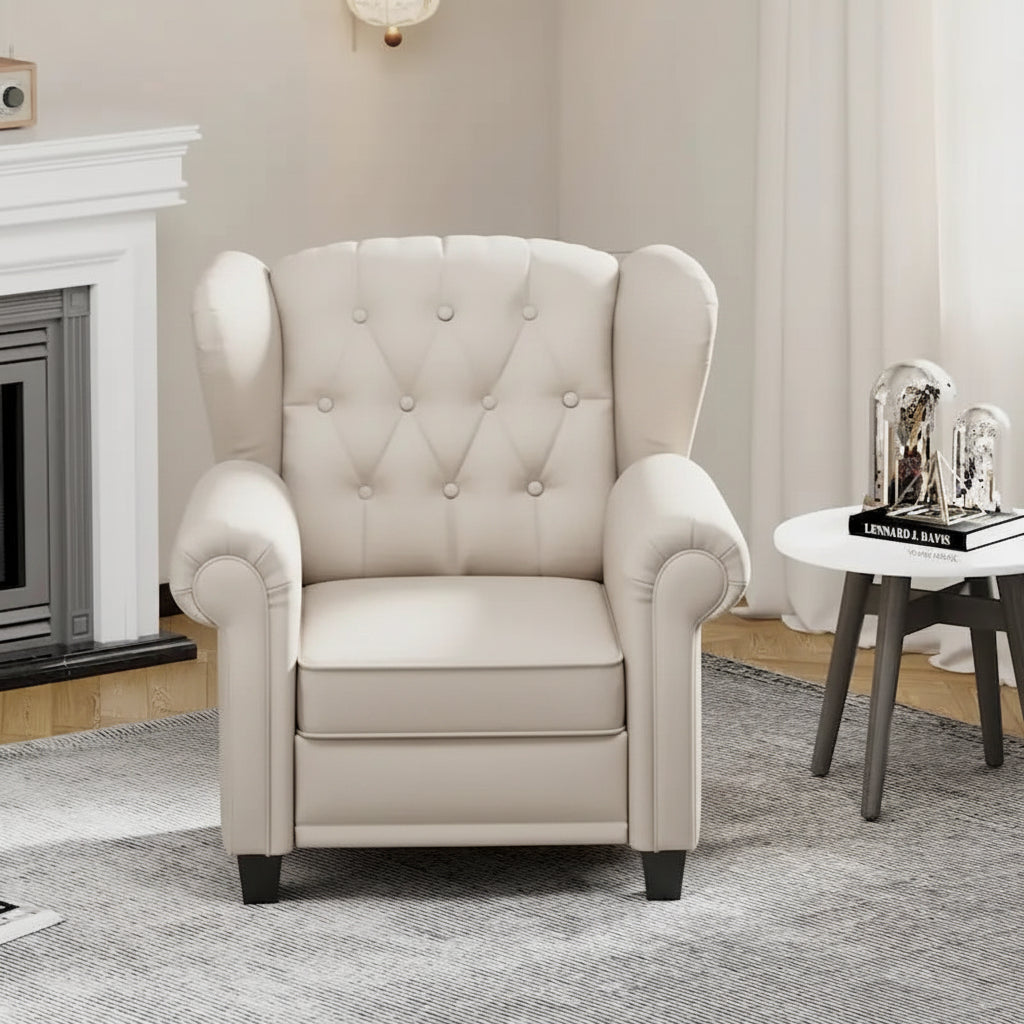 Fauteuil inclinable capitonné à oreilles et dossier inclinable