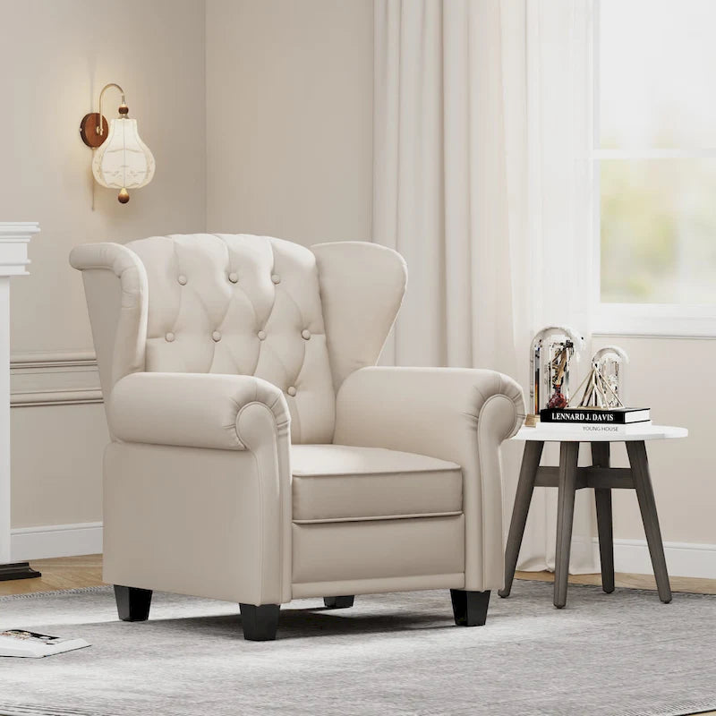 Fauteuil inclinable capitonné à oreilles et dossier inclinable