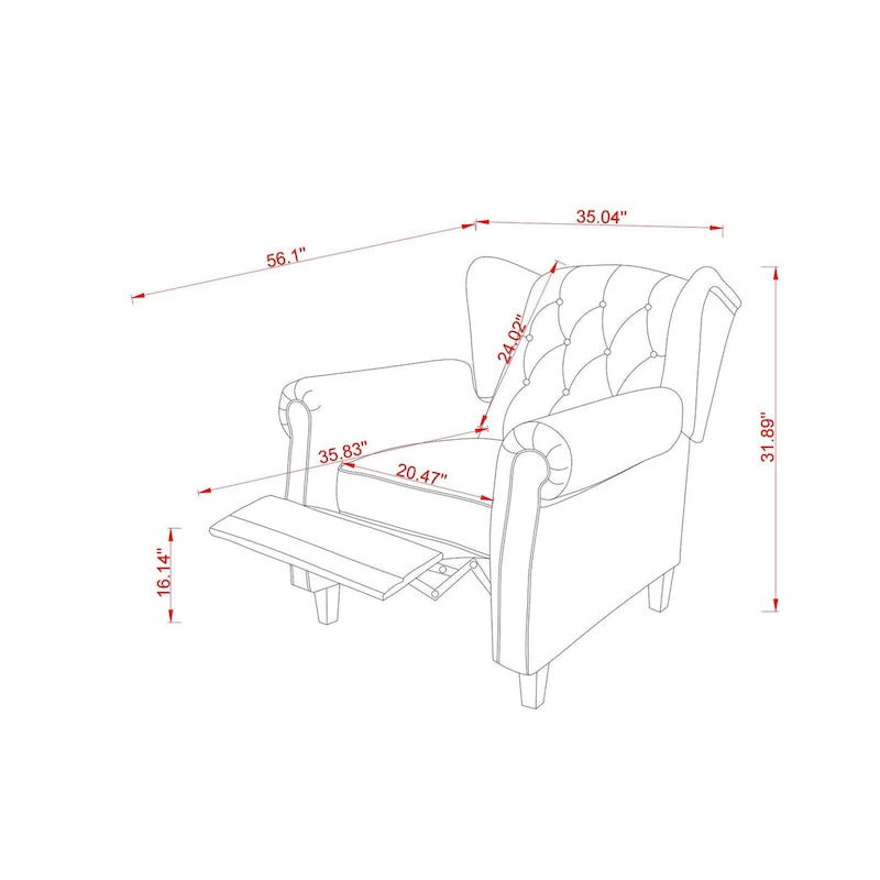 Fauteuil inclinable capitonné à oreilles et dossier inclinable