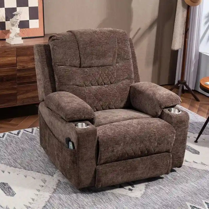 Fauteuil inclinable électrique rembourré avec repose-pieds étendu, assistance au levage, chaleur/massage, recharge USB/Type C et rangement