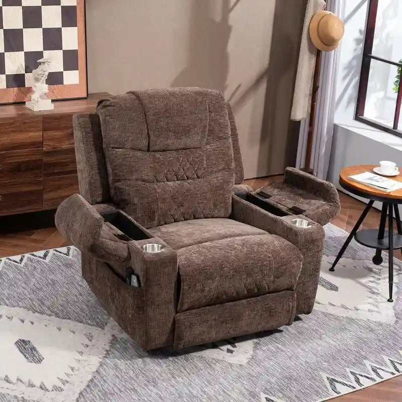 Fauteuil inclinable électrique rembourré avec repose-pieds étendu, assistance au levage, chaleur/massage, recharge USB/Type C et rangement