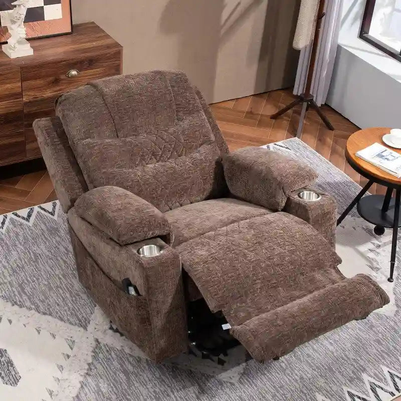 Fauteuil inclinable électrique rembourré avec repose-pieds étendu, assistance au levage, chaleur/massage, recharge USB/Type C et rangement