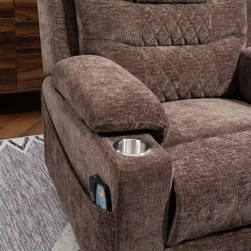 Fauteuil inclinable électrique rembourré avec repose-pieds étendu, assistance au levage, chaleur/massage, recharge USB/Type C et rangement