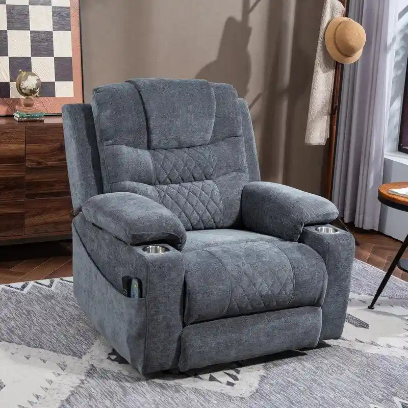 Fauteuil inclinable électrique rembourré avec repose-pieds étendu, assistance au levage, chaleur/massage, recharge USB/Type C et rangement