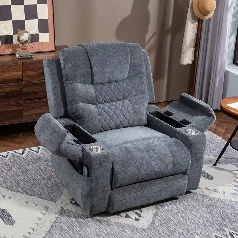 Fauteuil inclinable électrique rembourré avec repose-pieds étendu, assistance au levage, chaleur/massage, recharge USB/Type C et rangement