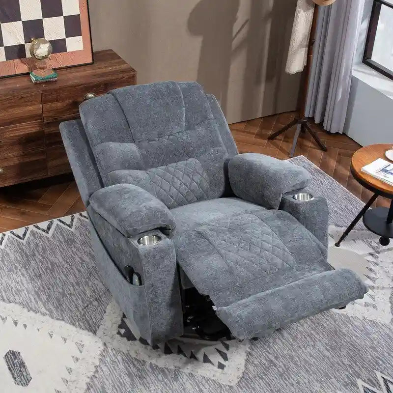 Fauteuil inclinable électrique rembourré avec repose-pieds étendu, assistance au levage, chaleur/massage, recharge USB/Type C et rangement