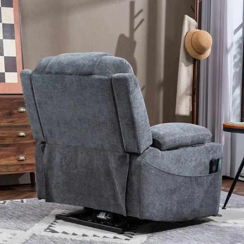 Fauteuil inclinable électrique rembourré avec repose-pieds étendu, assistance au levage, chaleur/massage, recharge USB/Type C et rangement