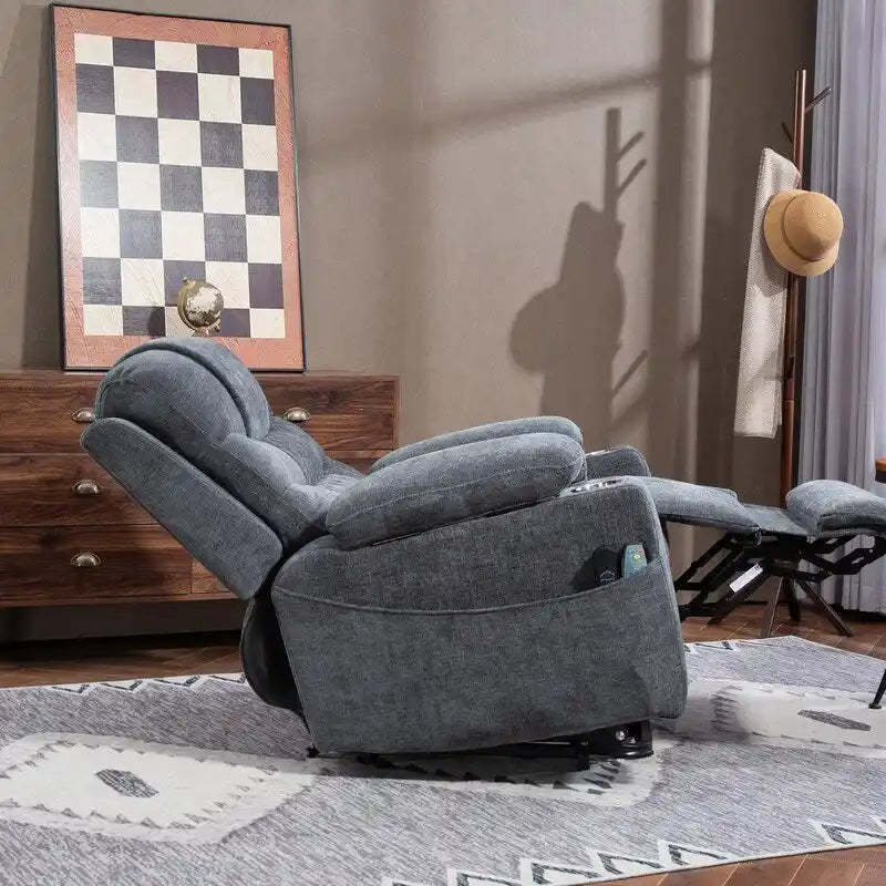 Fauteuil inclinable électrique rembourré avec repose-pieds étendu, assistance au levage, chaleur/massage, recharge USB/Type C et rangement