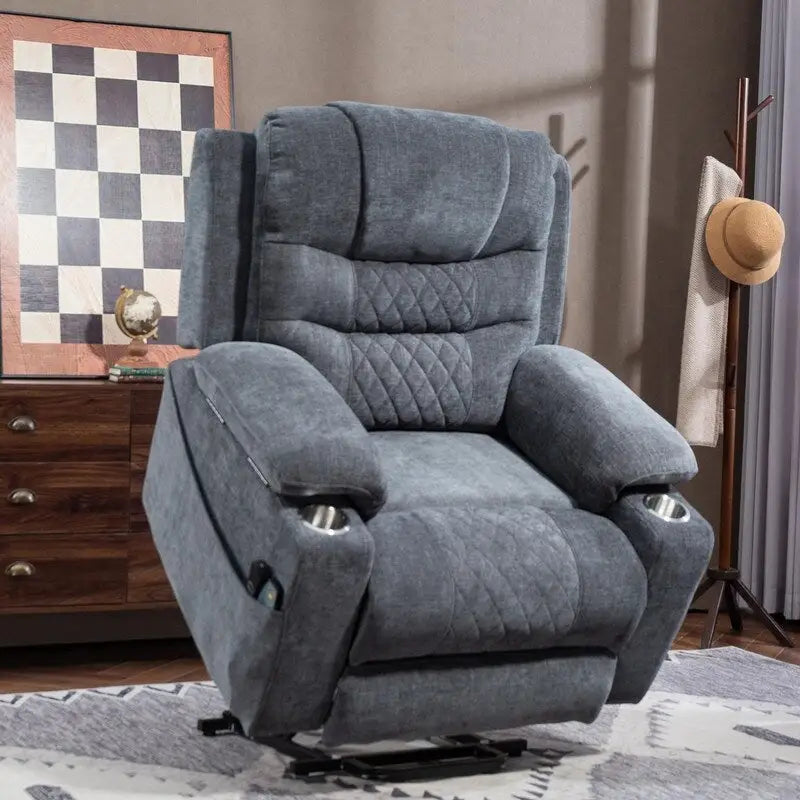 Fauteuil inclinable électrique rembourré avec repose-pieds étendu, assistance au levage, chaleur/massage, recharge USB/Type C et rangement