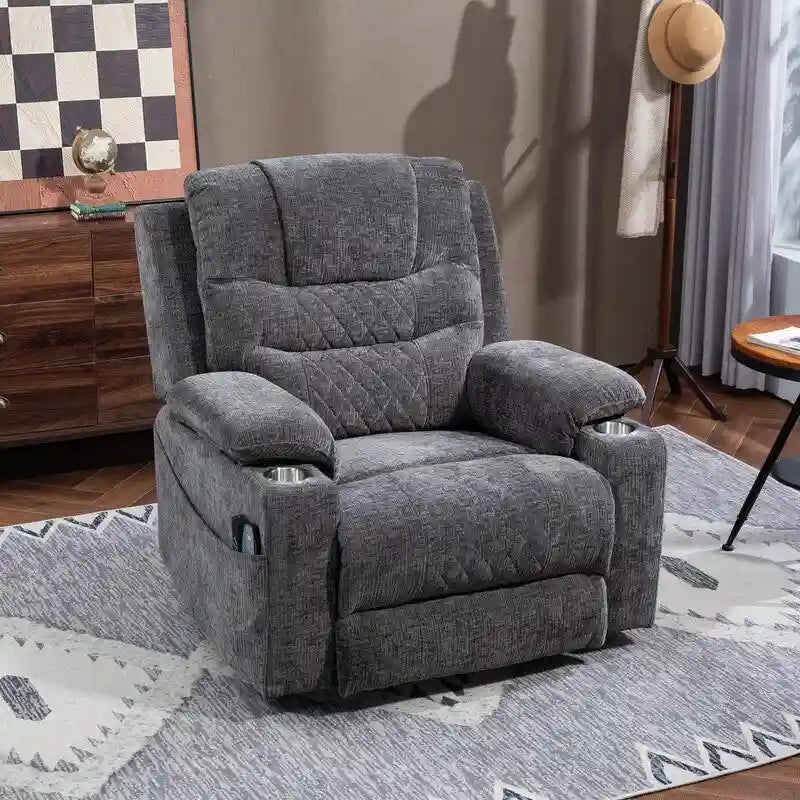 Fauteuil inclinable électrique rembourré avec repose-pieds étendu, assistance au levage, chaleur/massage, recharge USB/Type C et rangement