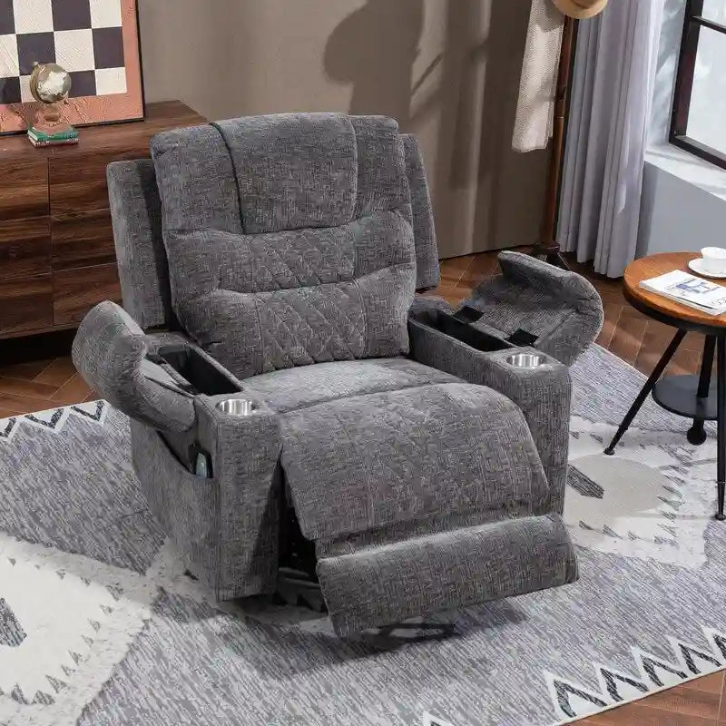 Fauteuil inclinable électrique rembourré avec repose-pieds étendu, assistance au levage, chaleur/massage, recharge USB/Type C et rangement