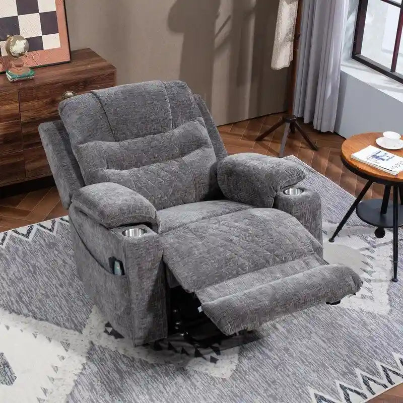 Fauteuil inclinable électrique rembourré avec repose-pieds étendu, assistance au levage, chaleur/massage, recharge USB/Type C et rangement