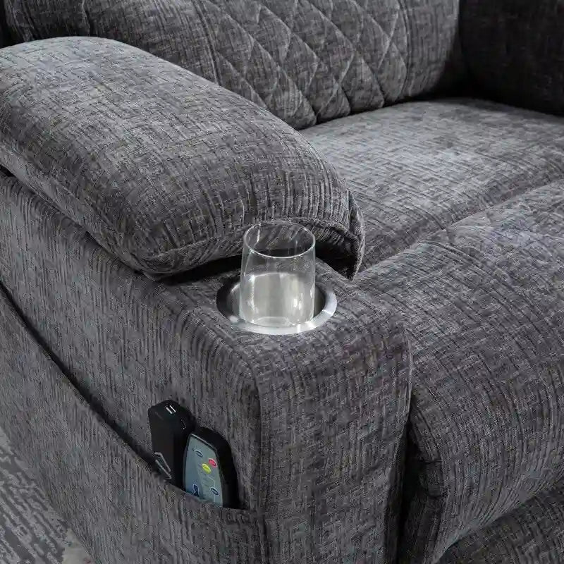 Fauteuil inclinable électrique rembourré avec repose-pieds étendu, assistance au levage, chaleur/massage, recharge USB/Type C et rangement