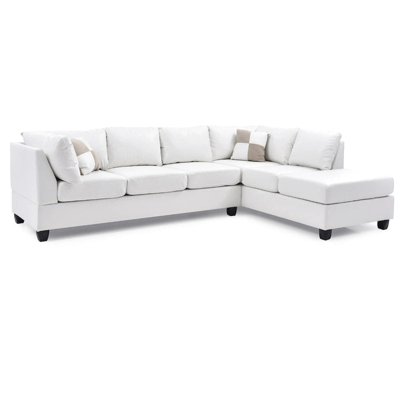 Canapé d'angle réversible 4 places en similicuir avec coussins décoratifs - 111 - Blanc