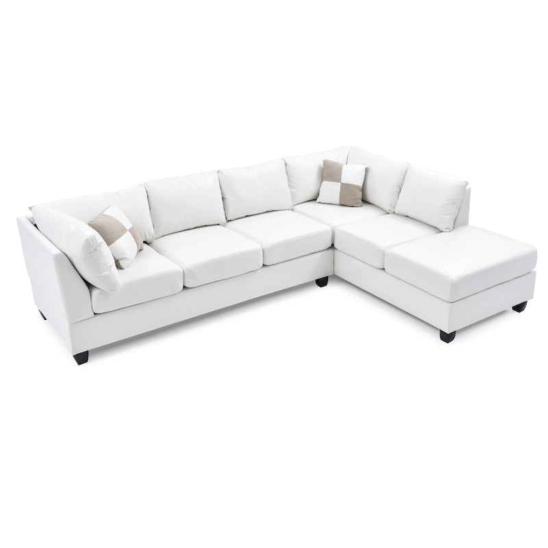 Canapé d'angle réversible 4 places en similicuir avec coussins décoratifs - 111 - Blanc