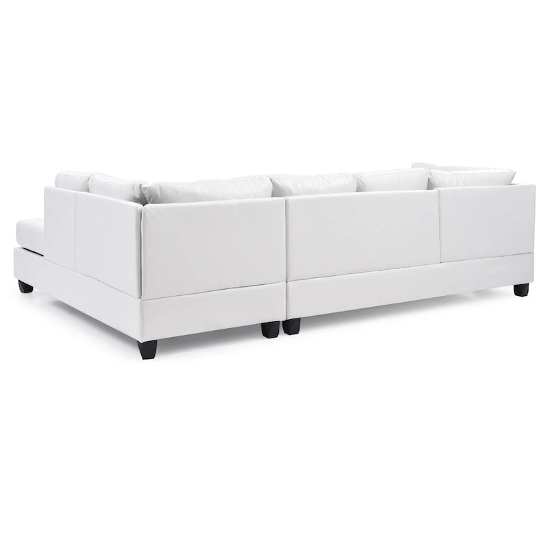 Canapé d'angle réversible 4 places en similicuir avec coussins décoratifs - 111 - Blanc