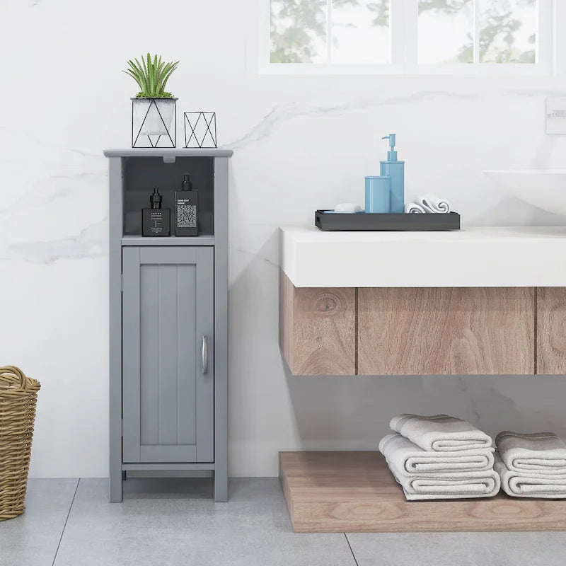Meuble de rangement de salle de bain étroit sur pied à 2 niveaux