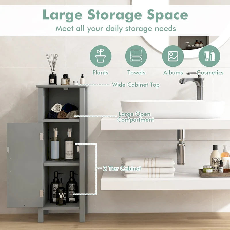 Meuble de rangement de salle de bain étroit sur pied à 2 niveaux