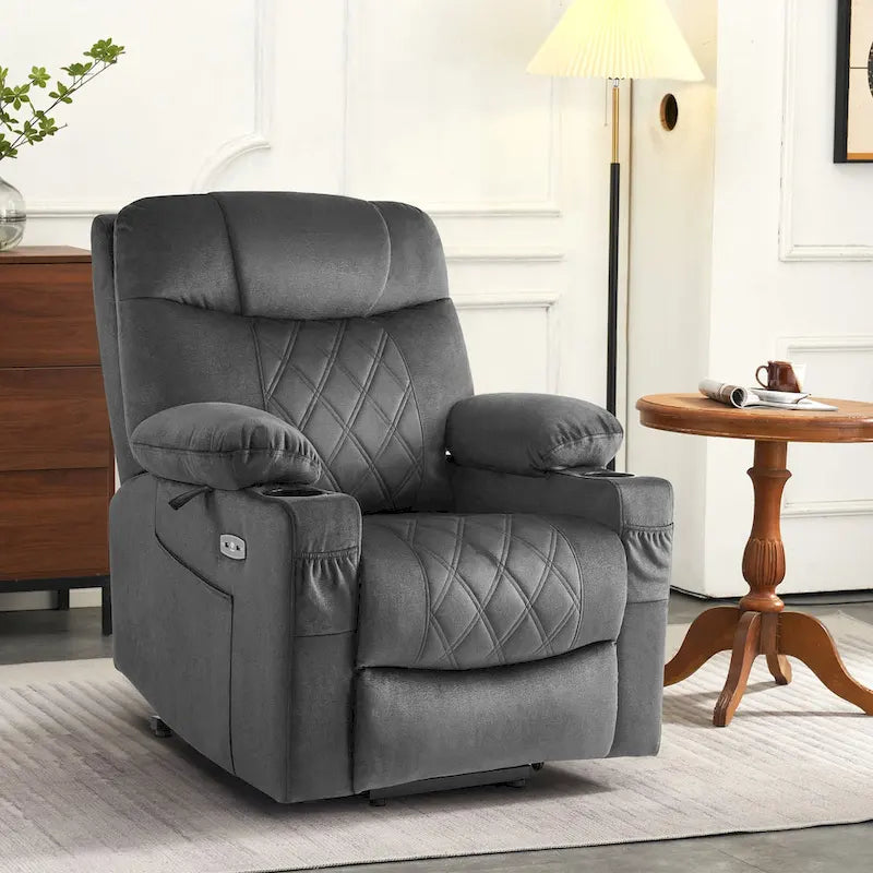 Petit fauteuil inclinable électrique double moteur avec massage, double chauffage, appui-tête réglable, tissu 7222