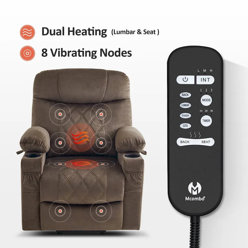 Petit fauteuil inclinable électrique double moteur avec massage, double chauffage, appui-tête réglable, tissu 7222