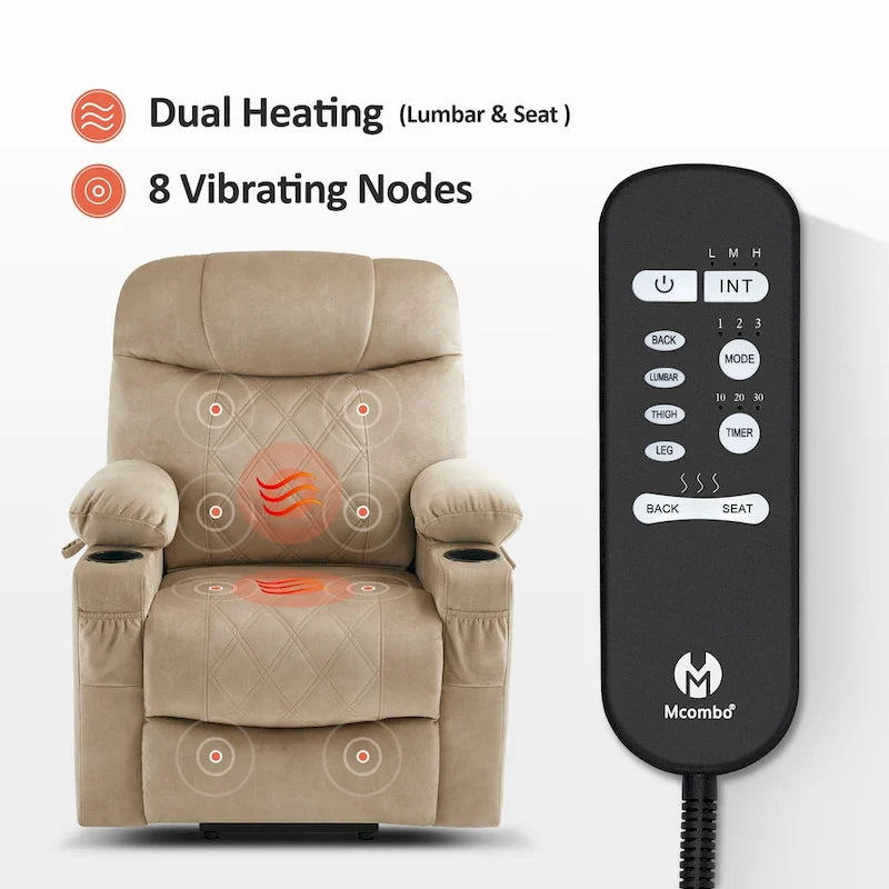 Petit fauteuil inclinable électrique double moteur avec massage, double chauffage, appui-tête réglable, tissu 7222