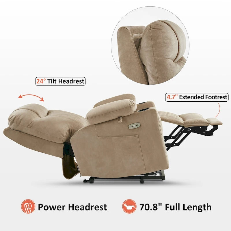 Petit fauteuil inclinable électrique double moteur avec massage, double chauffage, appui-tête réglable, tissu 7222