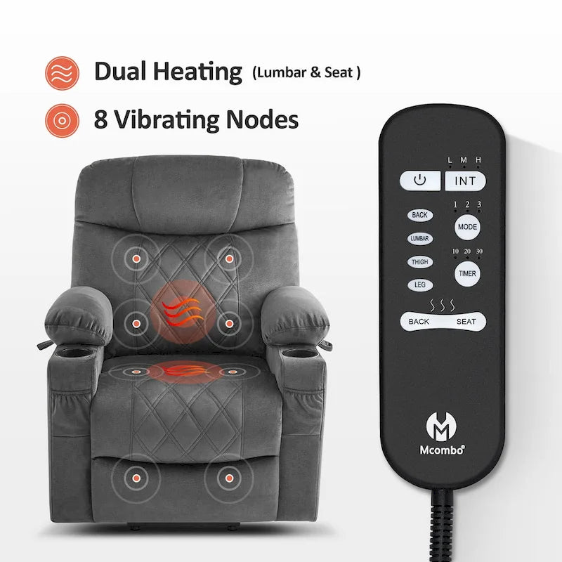 Petit fauteuil inclinable électrique double moteur avec massage, double chauffage, appui-tête réglable, tissu 7222