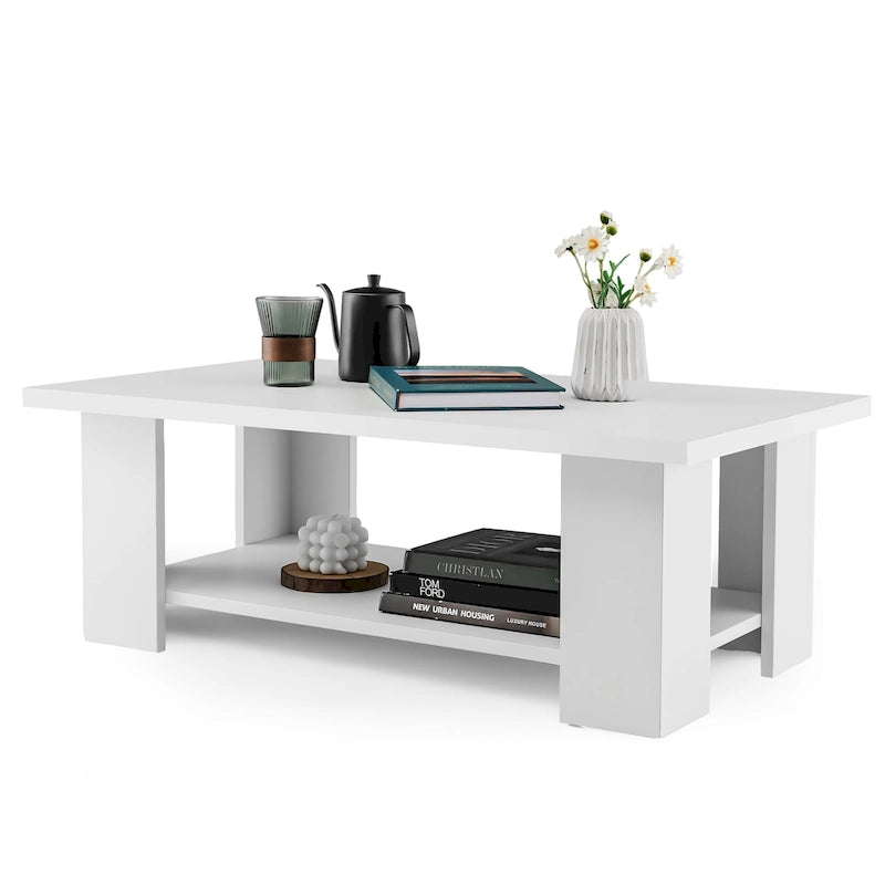 Table basse en bois de 36 pouces avec étagère de rangement, table de thé à 2 niveaux