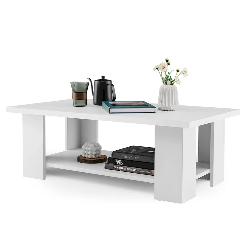 Table basse en bois de 36 pouces avec étagère de rangement, table de thé à 2 niveaux