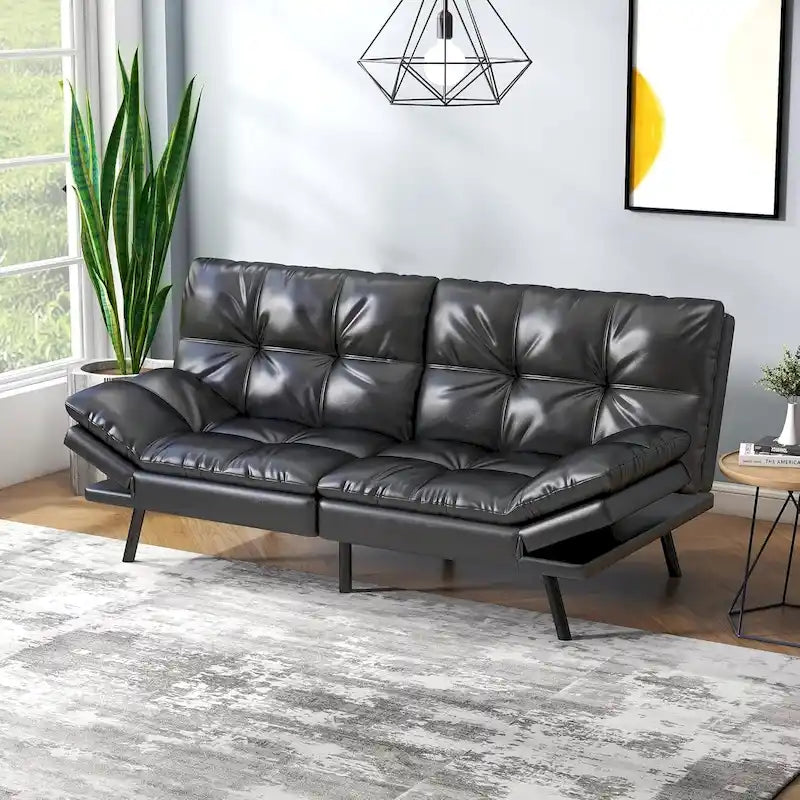 Canapé-lit futon, canapé convertible pliable en mousse à mémoire de forme avec accoudoirs réglables pour petits espaces