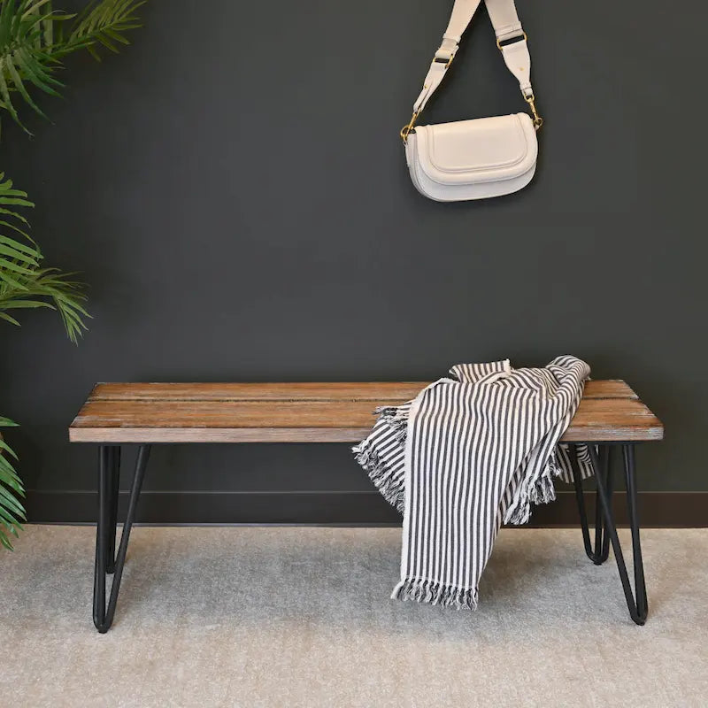 Banc de salle à manger industriel en bois, finition pin foncé rustique
