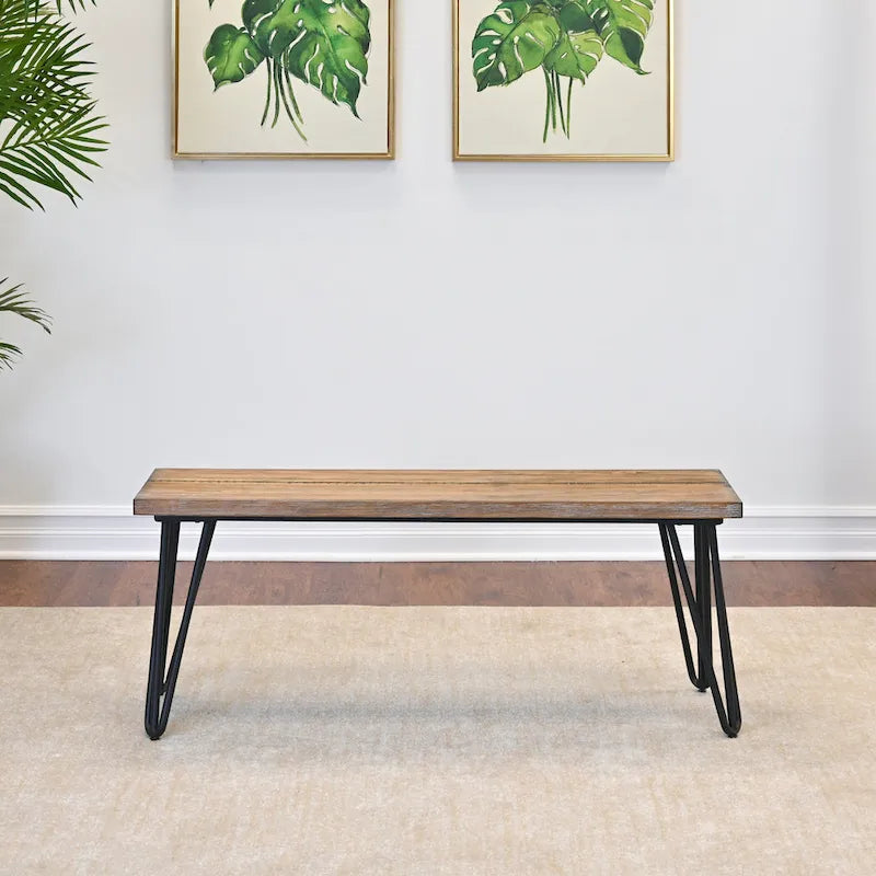 Banc de salle à manger industriel en bois, finition pin foncé rustique