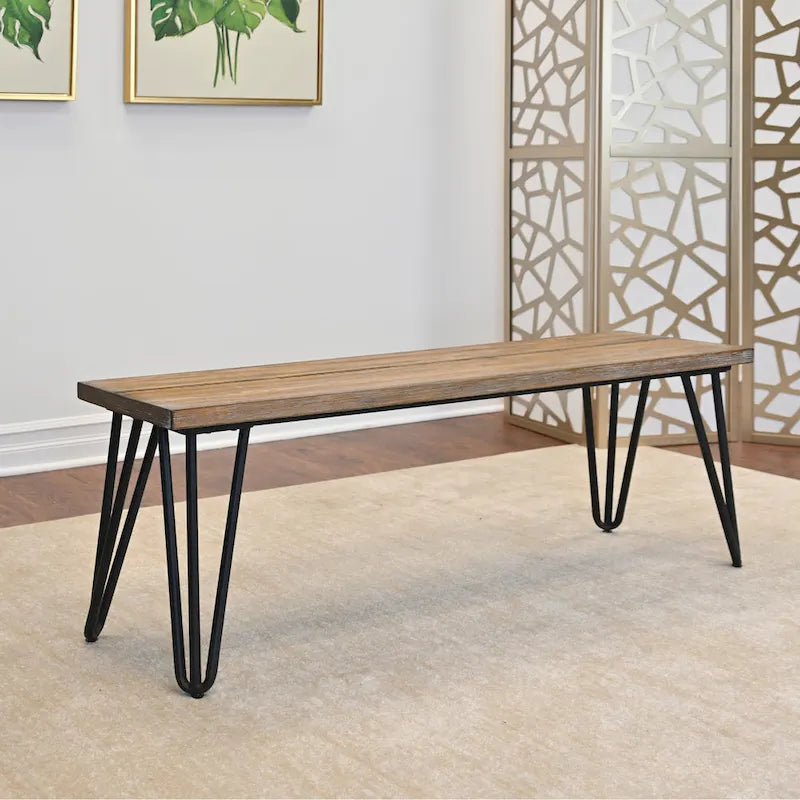 Banc de salle à manger industriel en bois, finition pin foncé rustique