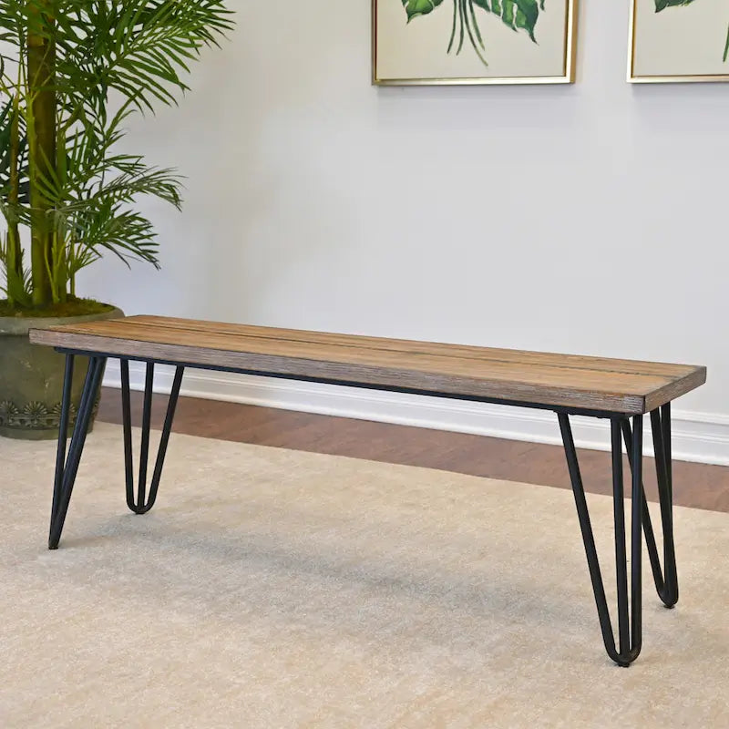 Banc de salle à manger industriel en bois, finition pin foncé rustique