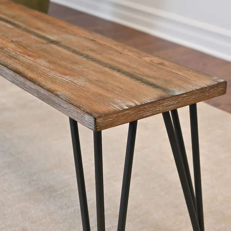 Banc de salle à manger industriel en bois, finition pin foncé rustique