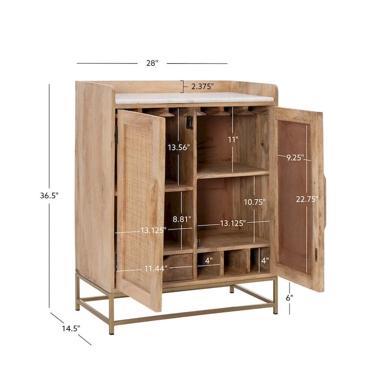 Meuble bar en bois avec plateau en marbre