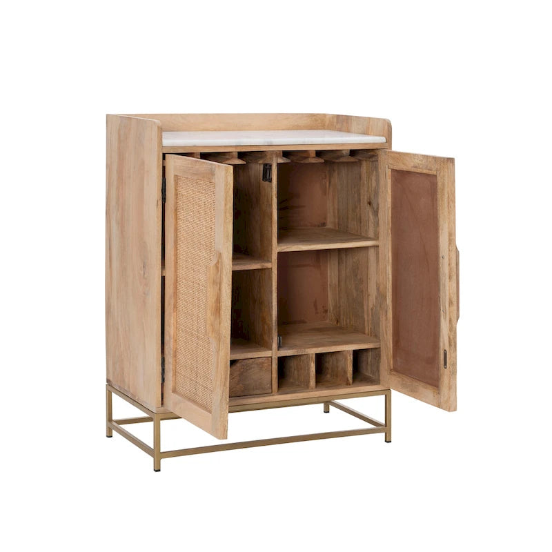 Meuble bar en bois avec plateau en marbre