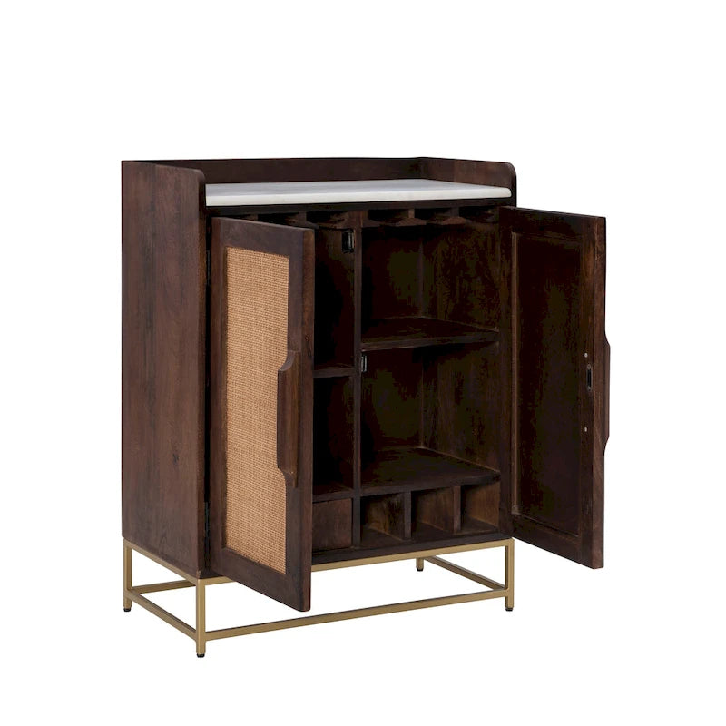 Meuble bar en bois avec plateau en marbre