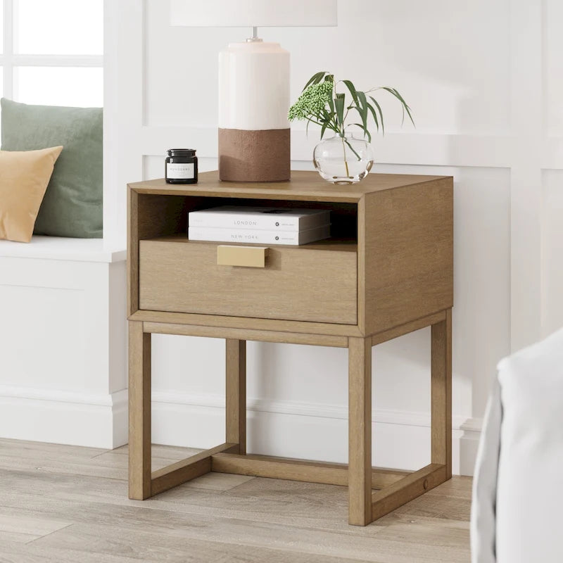 Table d'appoint avec tiroir de rangement et compartiment ouvert