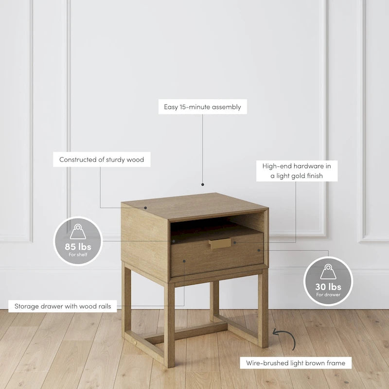 Table d'appoint avec tiroir de rangement et compartiment ouvert
