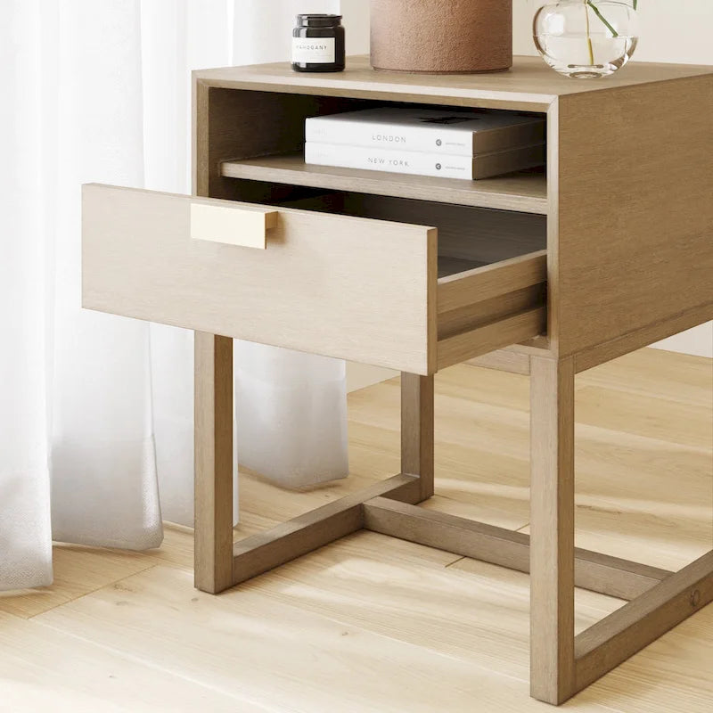 Table d'appoint avec tiroir de rangement et compartiment ouvert