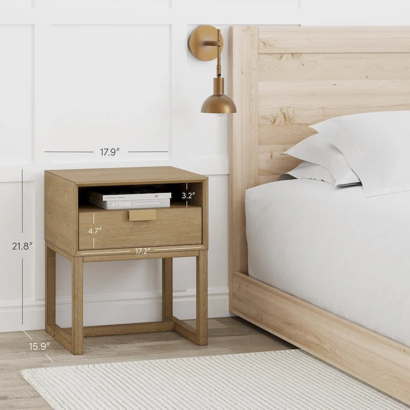 Table d'appoint avec tiroir de rangement et compartiment ouvert