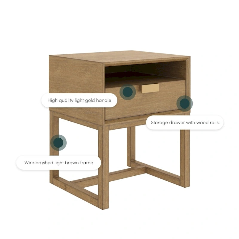 Table d'appoint avec tiroir de rangement et compartiment ouvert