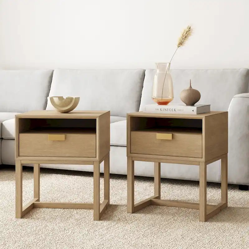 Table d'appoint avec tiroir de rangement et compartiment ouvert