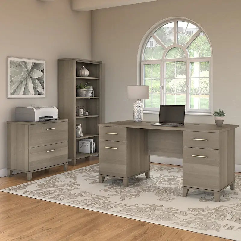 Bureau de 60 W avec meuble de rangement et bibliothèque à 5 étagères