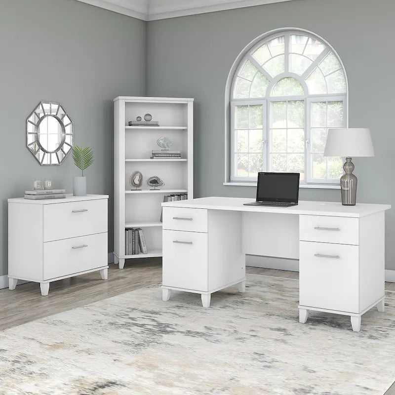 Bureau de 60 W avec meuble de rangement et bibliothèque à 5 étagères