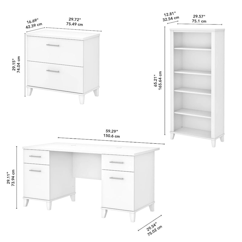 Bureau de 60 W avec meuble de rangement et bibliothèque à 5 étagères