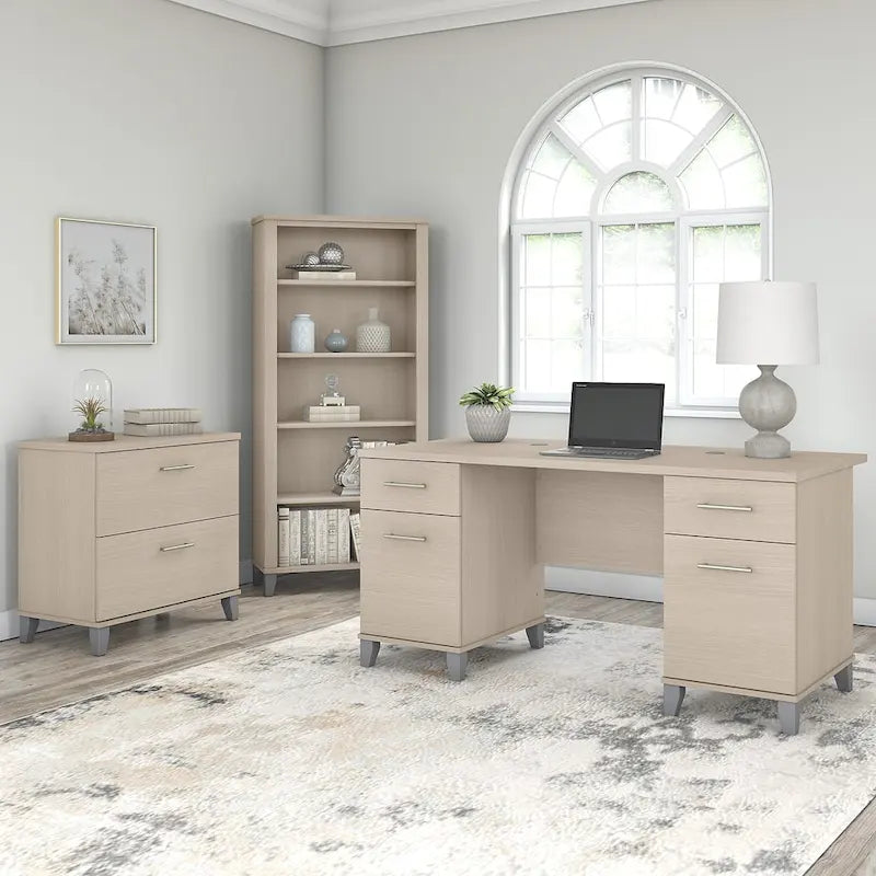 Bureau de 60 W avec meuble de rangement et bibliothèque à 5 étagères